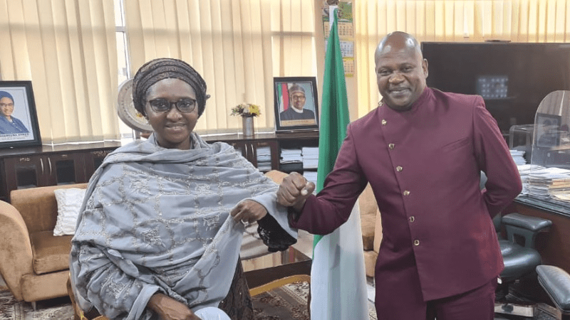 Nigeria Finance Minister Dr Zainab Shamsuna Ahmed and Shelter Afrique MD Andrew Chimphondah